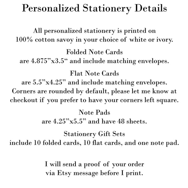Quiet Luxury Extravagant script Personalized Cotton Stationery, correspondence cards or folded note cards
